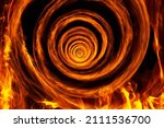 Small photo of Fire vortex made with real fire and captured with long exposure. Abstract concept of the road to hell for a soul.