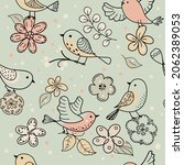 colorful doodle bird  flower... | Shutterstock .eps vector #2062389053