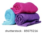 Three colorful fleece blankets