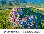 Idyllic hill town of Motovun aerial view, Istria region of Croatia