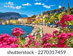 Colorful town of Torbole on Lago di Garda waterfront view, Trentino Alto Adige region of Italy