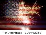 United States of America USA Flag with Fireworks Background For 4th of July