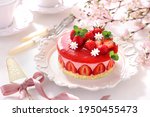 Strawberry mousse cake with fresh straw berry. 
Home made fraisier cake with beautiful cherry blossom.