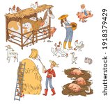 farm life and farm animals.... | Shutterstock .eps vector #1918379429
