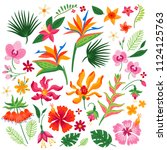 set of tropical flowers. vector ... | Shutterstock .eps vector #1124125763