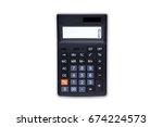 Black digital calculator on the top view white background