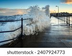 Small photo of Large Wave breaks onto Amble Pier. Amble Harbour is actually called Warkworth Harbour and is set on the banks of the River Coquet in Northumberland in the North East of England