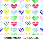 doodle textured hearts seamless ... | Shutterstock . vector #174323036