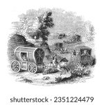 Hackney coach or Hackney carriage (around 1584) - Vintage engraved illustration