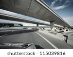 Driving under overpass road bridges.