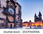 Prague Clock Tower on Old Town Square at Sunrise, Czech Republic 