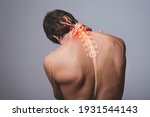 Small photo of Neck pain, man back acute painful zone