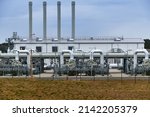 Small photo of Lubmin, Mecklenburg-West Pomerania Germany - April-3-2022: Gas pipes, connections, equipment and pressure reducers at the site of Gazprom's Nord Stream 2 Pipeline Landing in Germany, Western Europe.