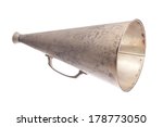 old metallic megaphone isolated on white background