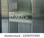Small photo of Moody's logo on facade of 7 World Trade Center building in Lower Manhattan. Photographed taken on May 4th, 2023.