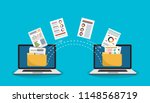 file transfer. two laptops with ... | Shutterstock .eps vector #1148568719