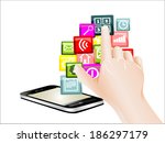 hand use mobile phone with... | Shutterstock .eps vector #186297179
