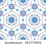 Intricate White Blue Red Floral ...