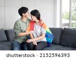asian lgbt lesbian kissing her... | Shutterstock . vector #2152596393