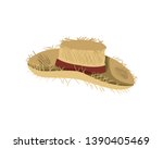 Straw Hat With Ribbon On White...