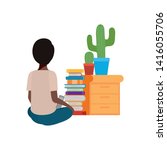 man sitting with stack of books | Shutterstock .eps vector #1416055706