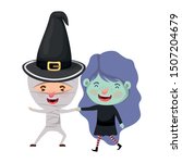 cute little kids with witch and ... | Shutterstock .eps vector #1507204679