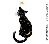 hand drawn vector black cat on... | Shutterstock .eps vector #1424123546