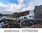 View of beautiful Öxarárfoss waterfall, located in Þingvellir National Park, Iceland. 