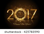 Vector 2017 Happy New Year background with gold clock