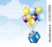 gift with balloons over sky... | Shutterstock .eps vector #113113903