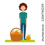 woman with basket filled orange | Shutterstock .eps vector #1204740259