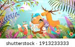 group of animals friends hiking ... | Shutterstock .eps vector #1913233333