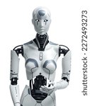 Small photo of AI humanoid robot looking at camera, technology and automation concept