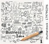 Business Idea doodles icons set. Vector illustration.