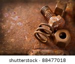 Old Rusty Bolts And Steel Nuts