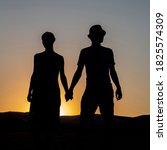 silhouette of a romantic couple ... | Shutterstock . vector #1825574309