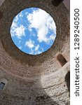 Small photo of Round ceiling design and interior decoration at Temple of the Aesculapius Diocletian's Palace ,one of the best preserved monuments of the Roman architecture in the world-Split,Croatia