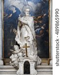Small photo of Venice, Italy - August 09, 2016:Altar of Santa Maria della Salute church with Giovanni Morlaiter statue. Morlaiter was one of the ablest sculptors in eighteenth century Venice.