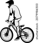 man on bike   black and white... | Shutterstock .eps vector #2079986503