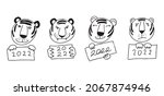 a set of stylized tiger faces.... | Shutterstock .eps vector #2067874946