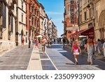 Small photo of Leon, Spain-29 of july 2023; Street Ancha follows almost exactly the layout of the Via Principalis of the Roman camp that gave rise to the city.