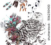 art bo ho background with owl ... | Shutterstock .eps vector #506250430