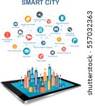 smart city on a digital touch... | Shutterstock .eps vector #557032363