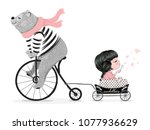 Cute Bear With Bicycle And...