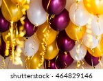 colourful balloons, golden, white, red, streamers isolated
