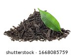 Small photo of Dry black tea and fresh tea leaf isolated on a white background. Black Ceylon tea.