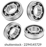 Small photo of Collection of metal ball bearing isolated on a white background. Bearing industrial.