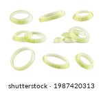 Set of chopped onions on a white background