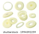 Set of onion slices on a white background