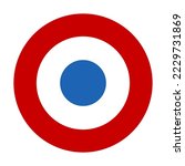 Badge roundel French Air force flag vector illustration isolated. Proud military symbol of France. National coat of arms of soldier troops. Patriotic air plane emblem. resistance movement WW2 legacy.
